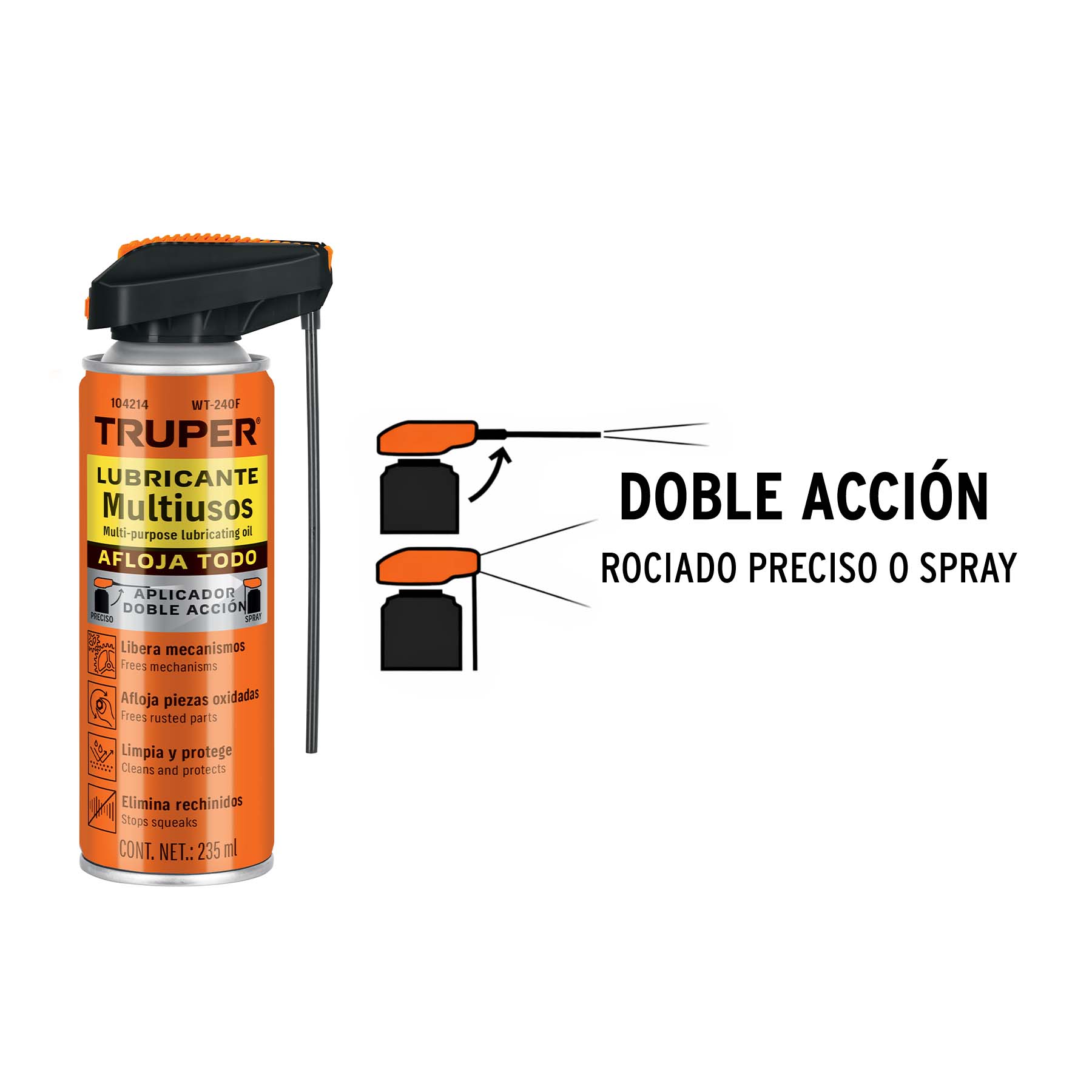 Lubricante multiusos aerosol aplicador doble acción, 235 ml