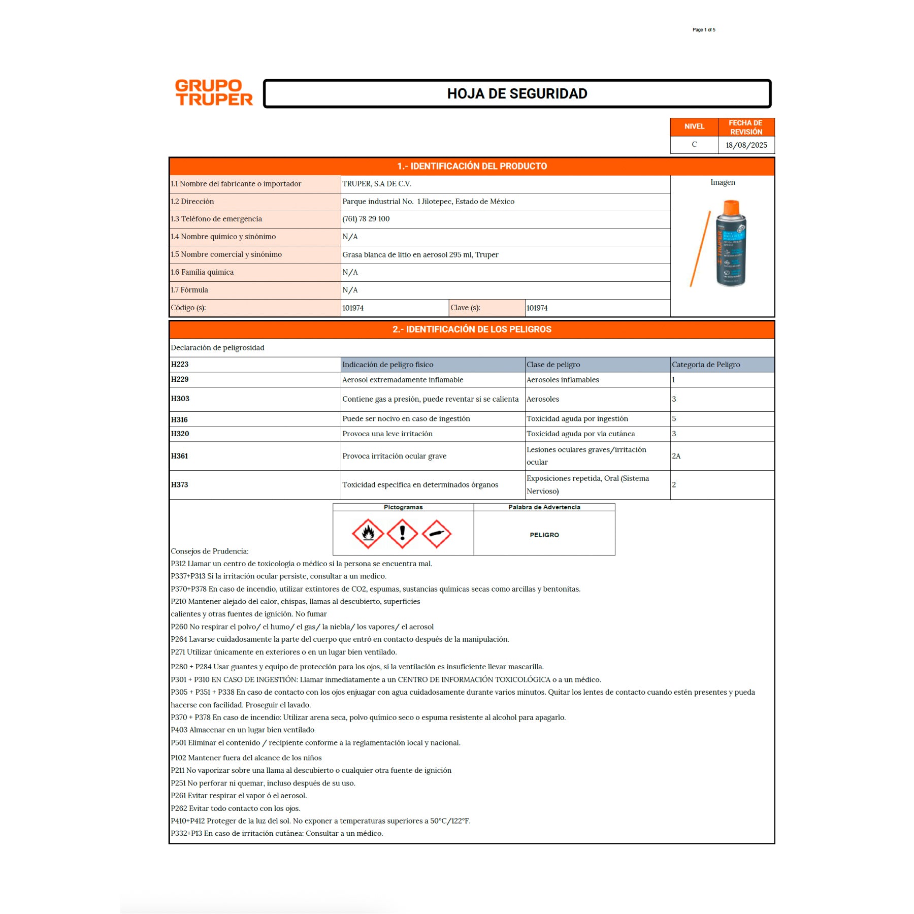 Grasa blanca de litio en aerosol 295 ml