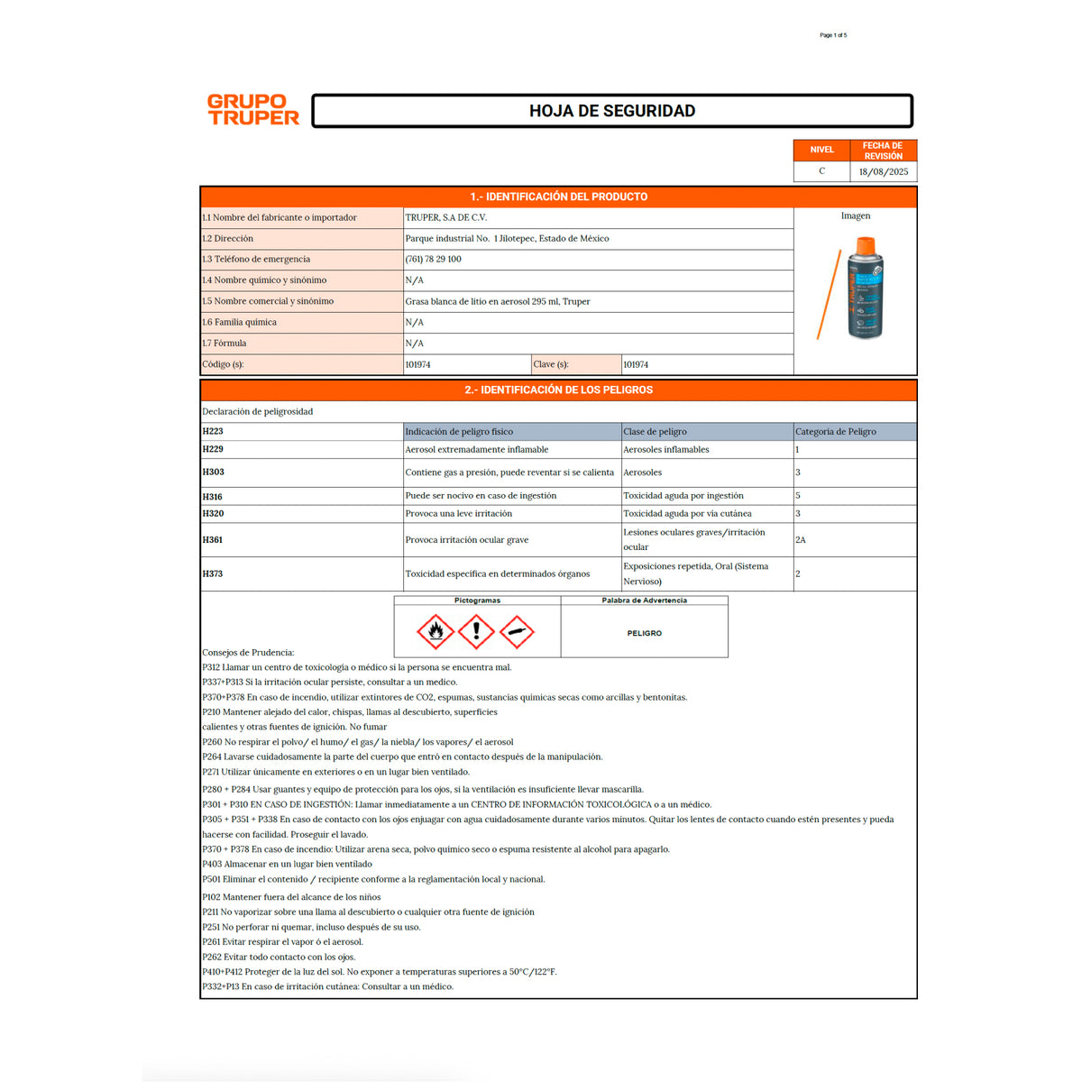 Grasa blanca de litio en aerosol 295 ml