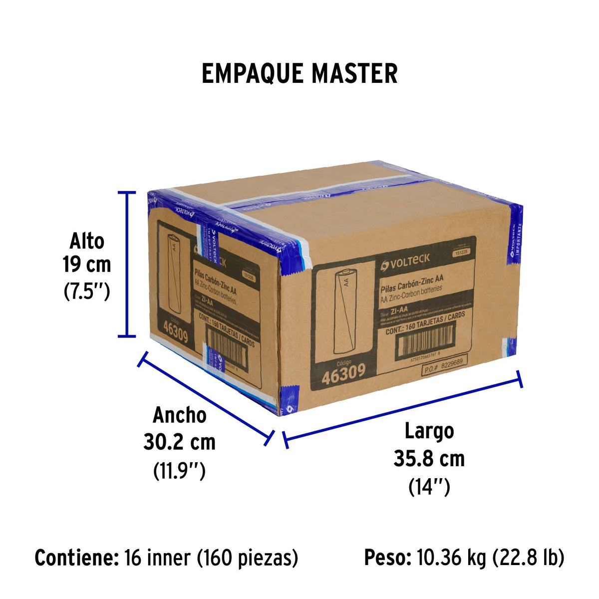 Pila zinc-carbón tamaño AA, blister con 4 pzas, volteck