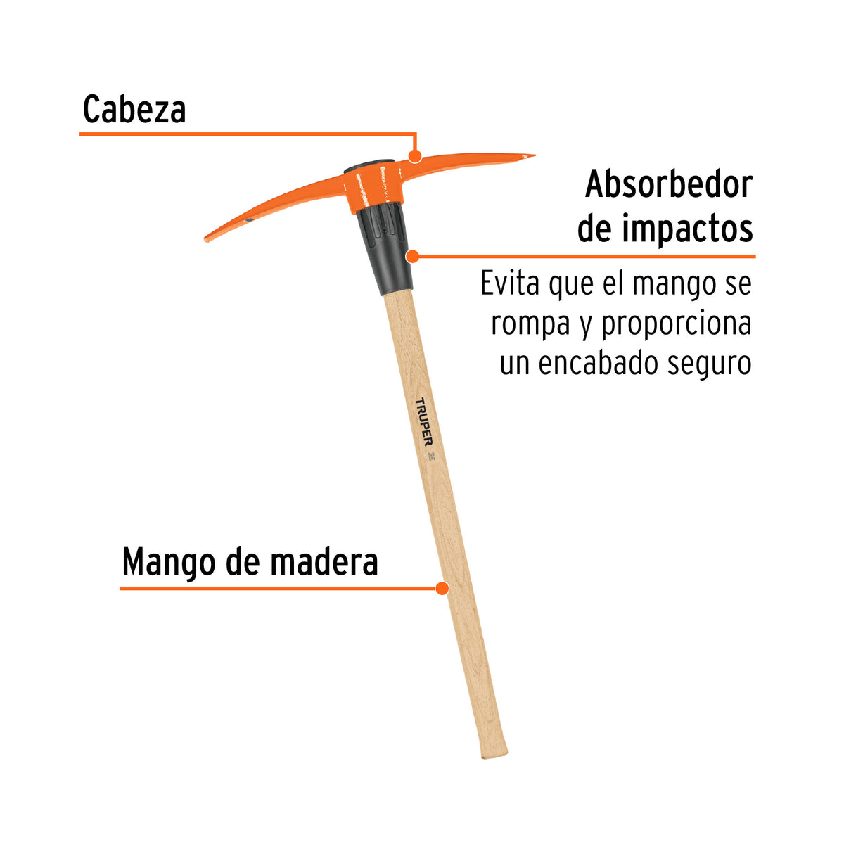 Zapapico 5 lb, mango de madera 36", TRUPER
