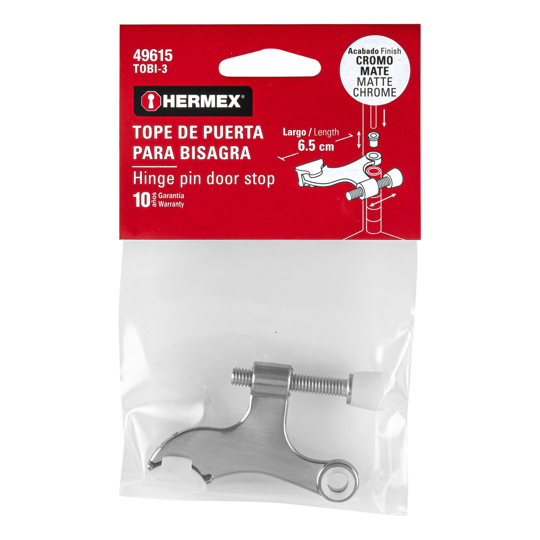 Tope de puerta para perno de bisagra, cromo mate