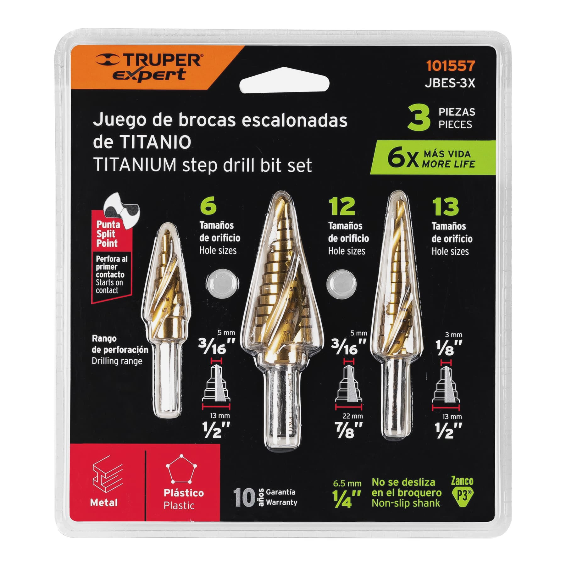 Juego de brocas escalonadas titanio 3 piezas, Expert