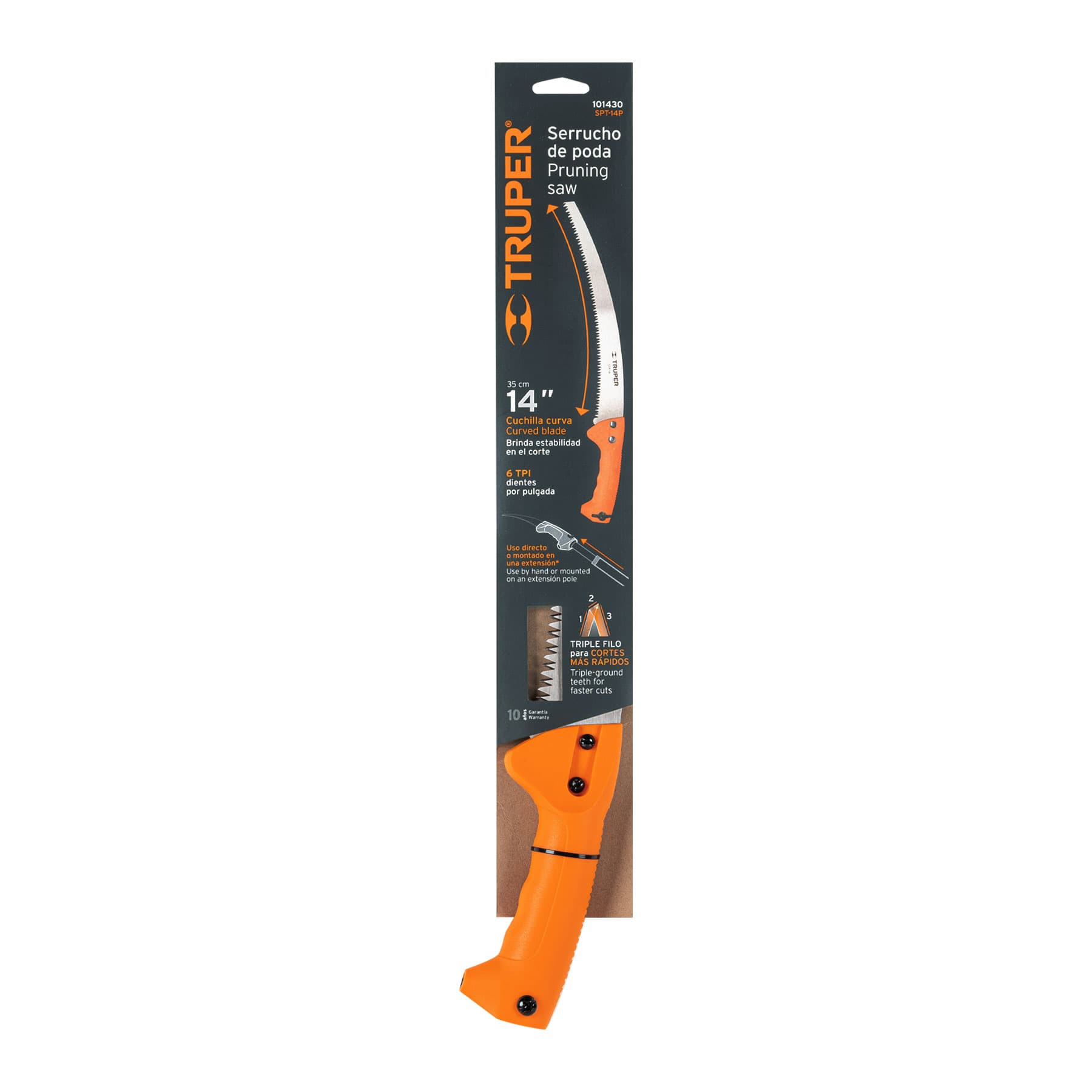 Serrucho de poda 14' hoja curva 6 DPP, mango de plástico