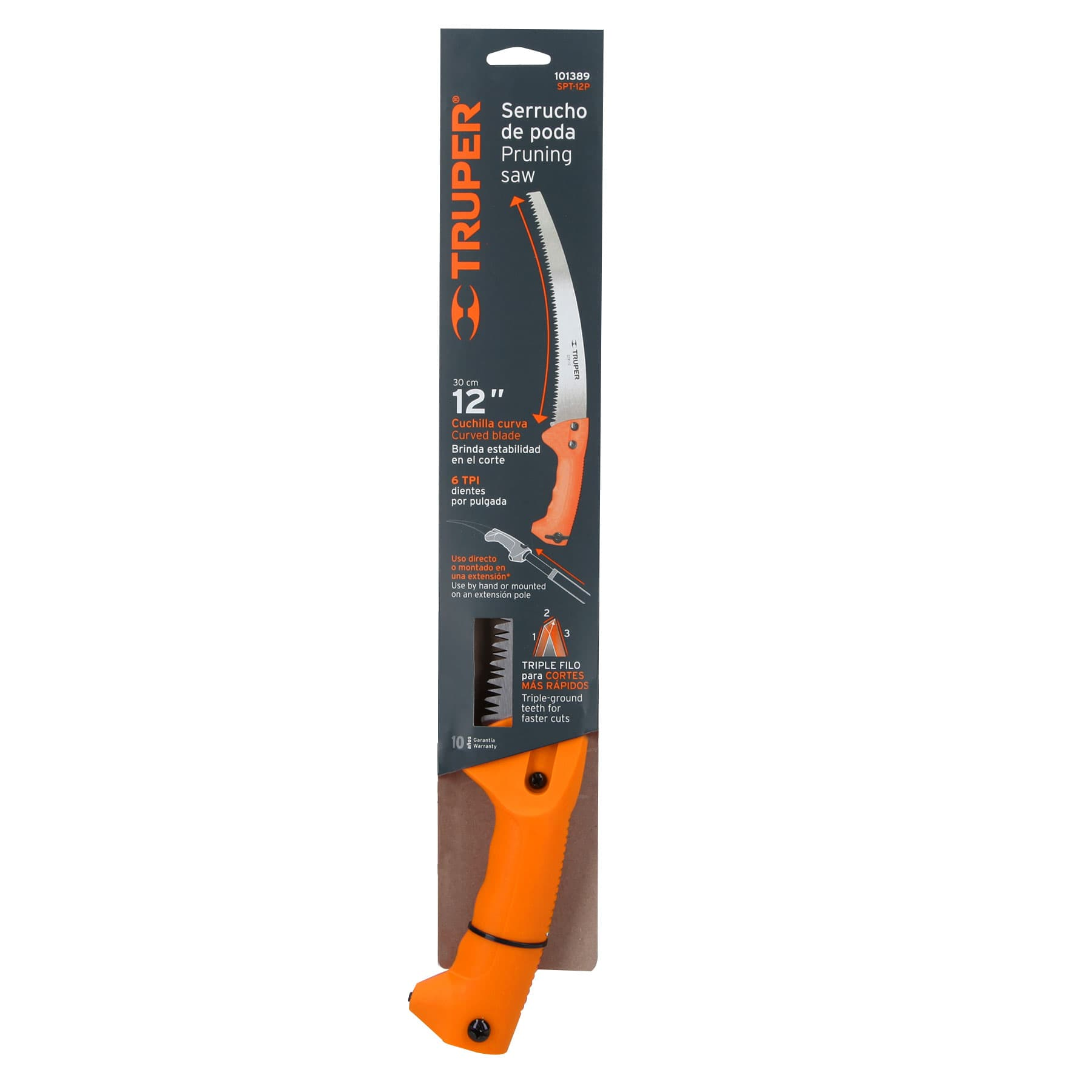 Serrucho de poda 12' hoja curva 6 DPP, mango de plástico