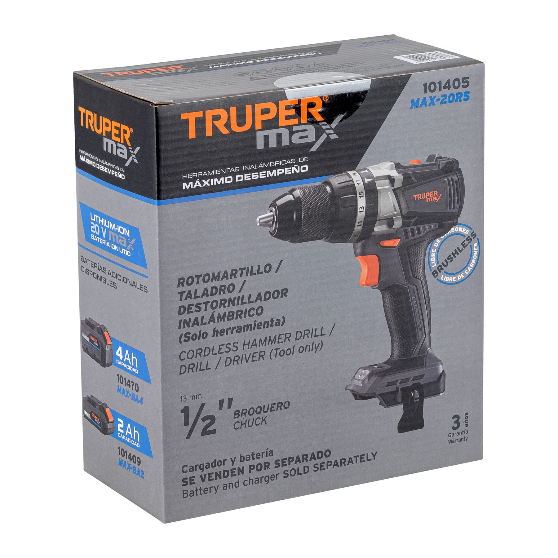 Rotomartillo inalámbrico 1/2' 20 V Truper MAX, sin batería