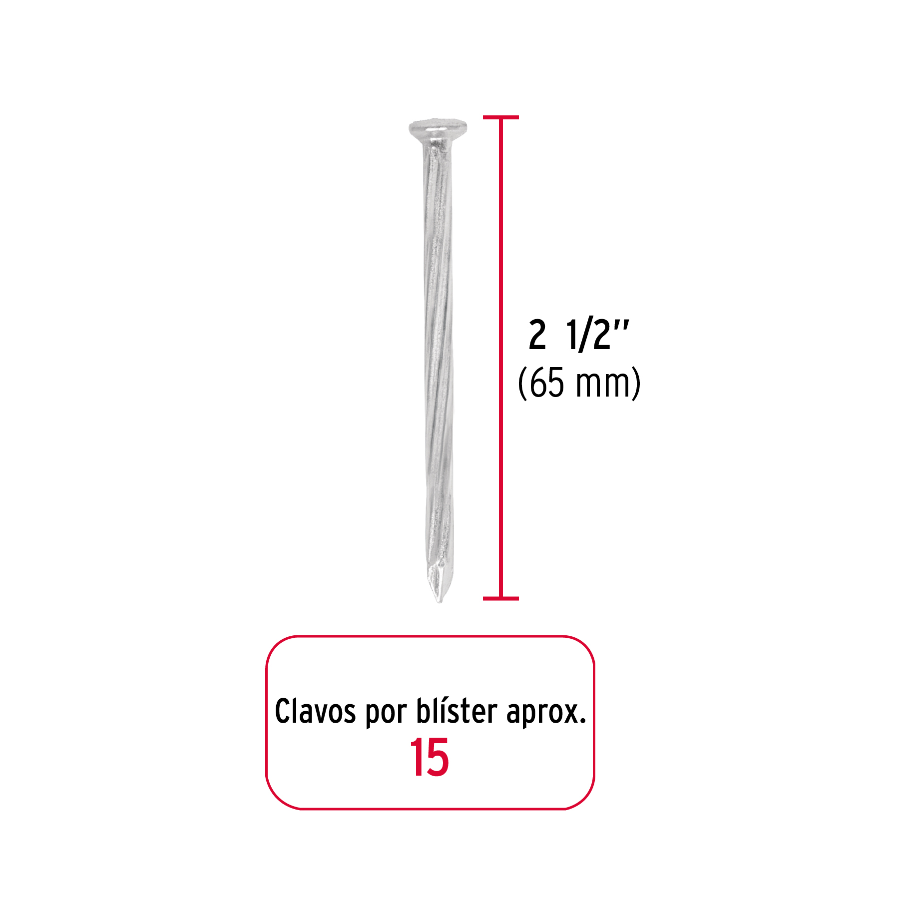 Blíster con 15 clavos galvanizados p/concreto 2-1/2', Fiero