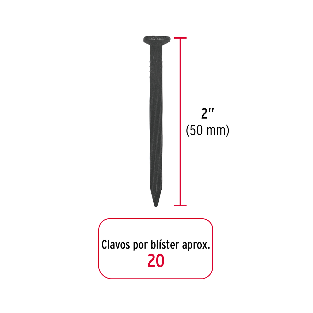 Blíster con 20 clavos negros para concreto 2', Fiero