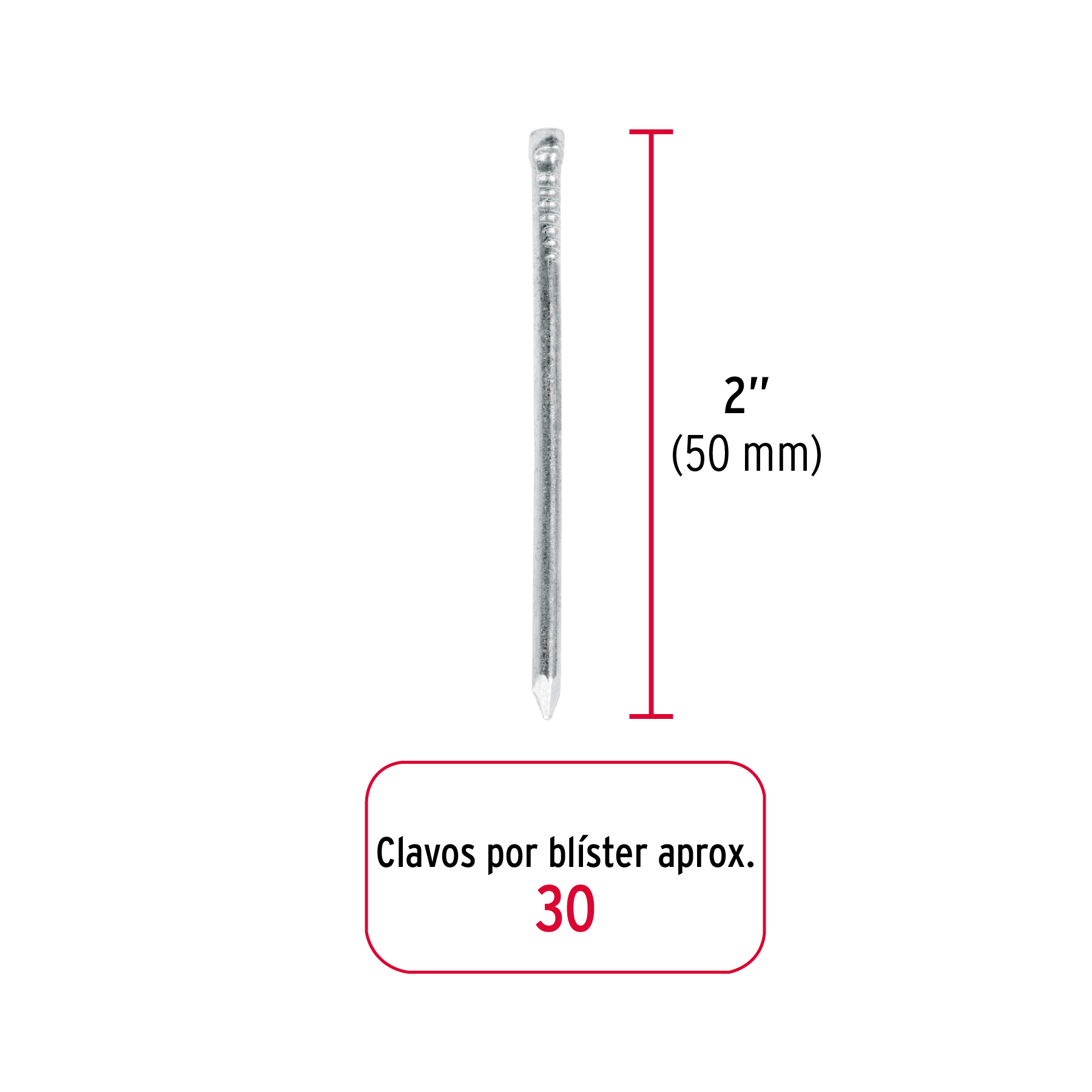 Blíster con 30 clavos estándar 2' sin cabeza, Fiero