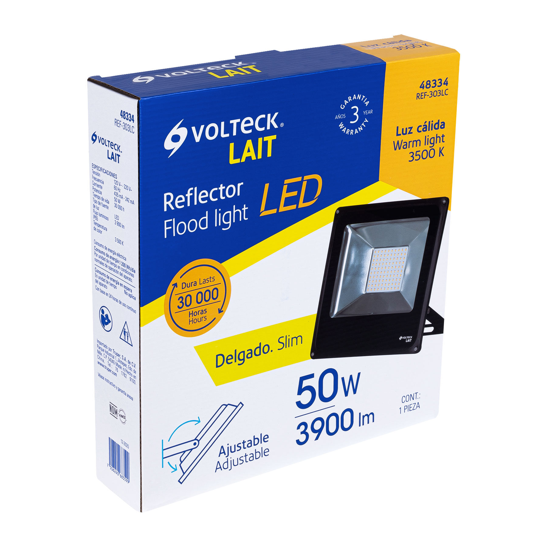 Reflector delgado de LED, 50 W, luz cálida