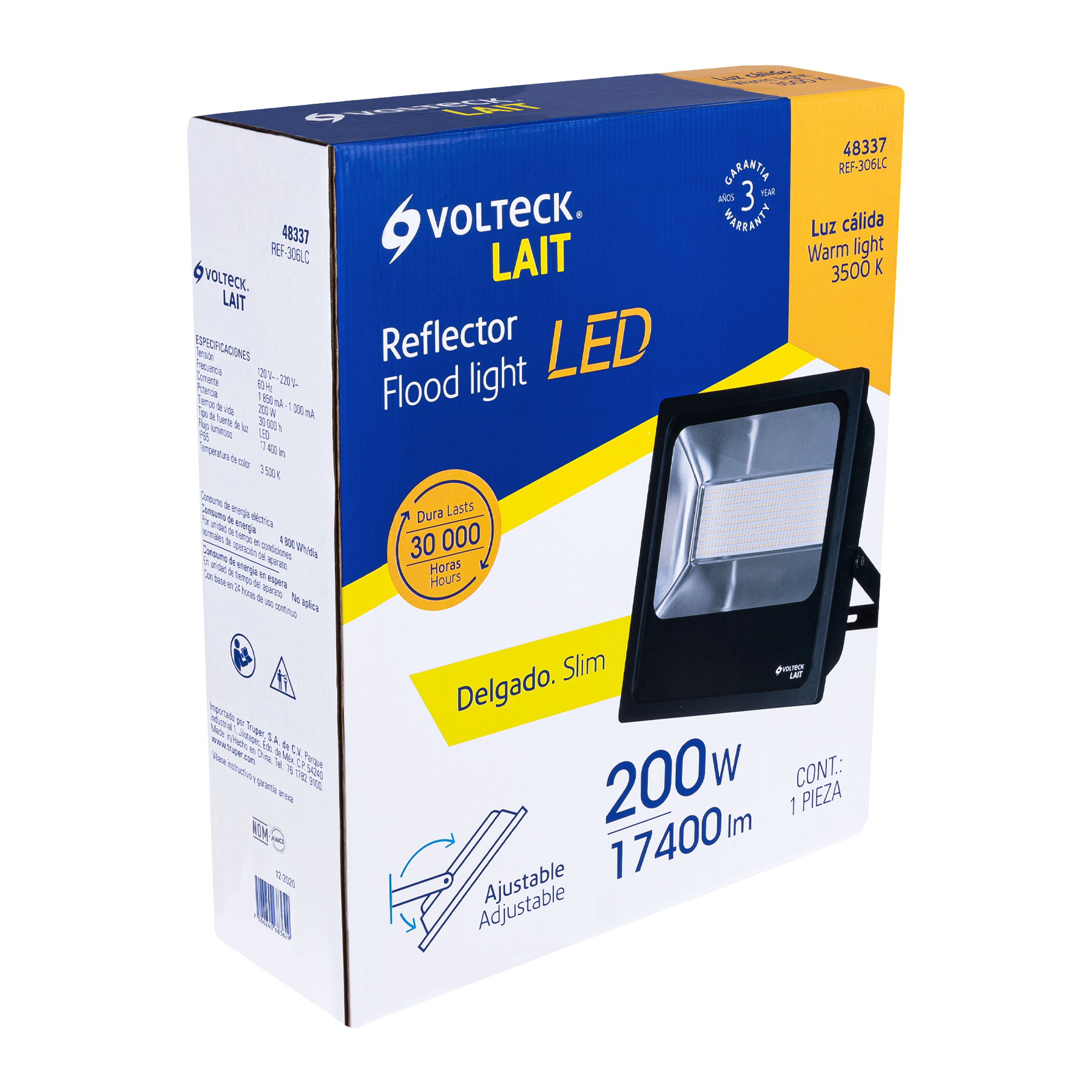 Reflector delgado de LED, 200 W, luz cálida
