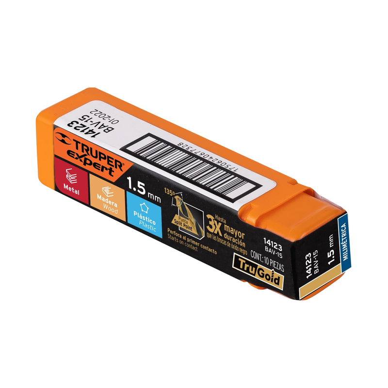 Broca HSS 1.5 mm Trugold para metal, TRUPER EXPERT