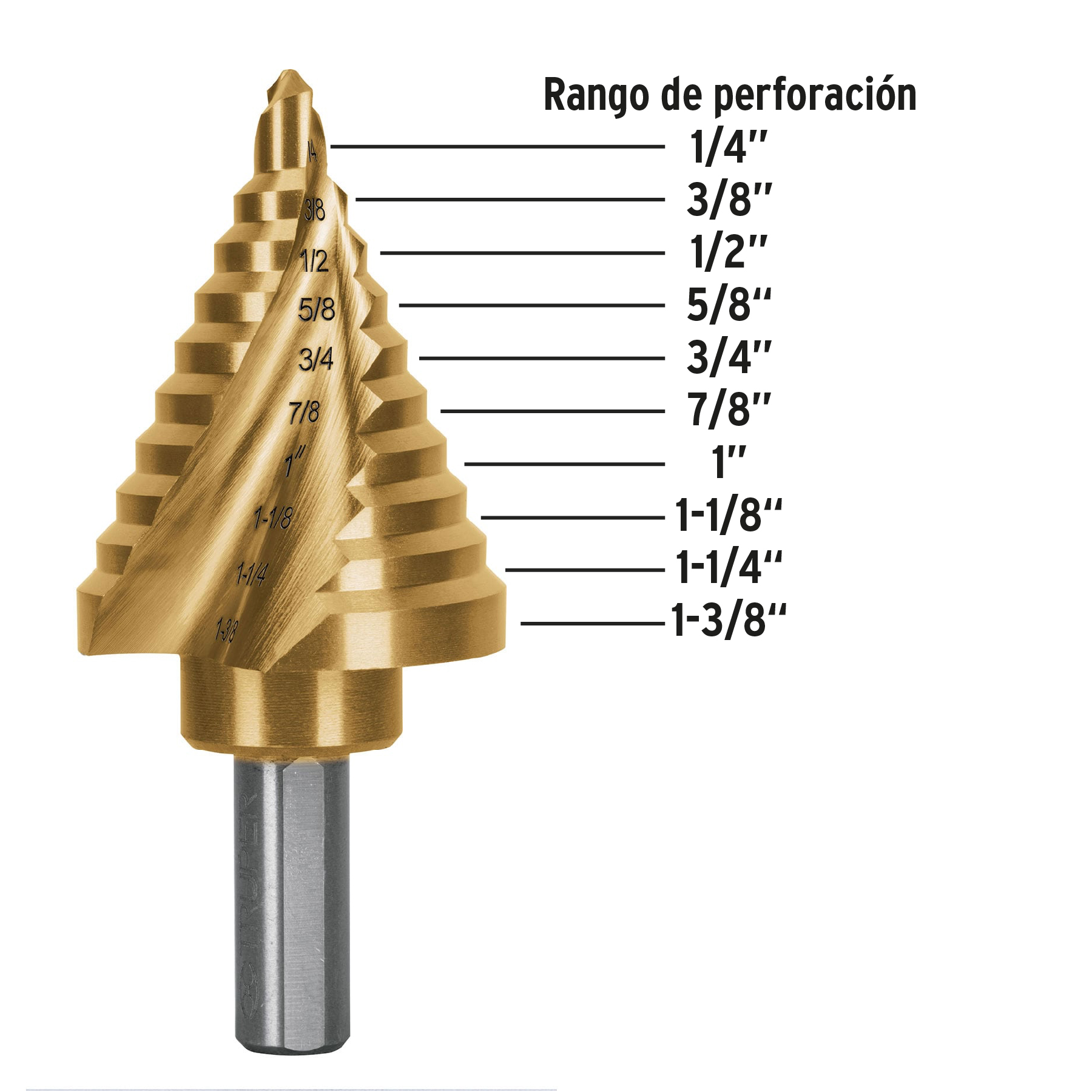Broca escalonada titanio 10 escalones 1/4' a 1-3/8', Expert
