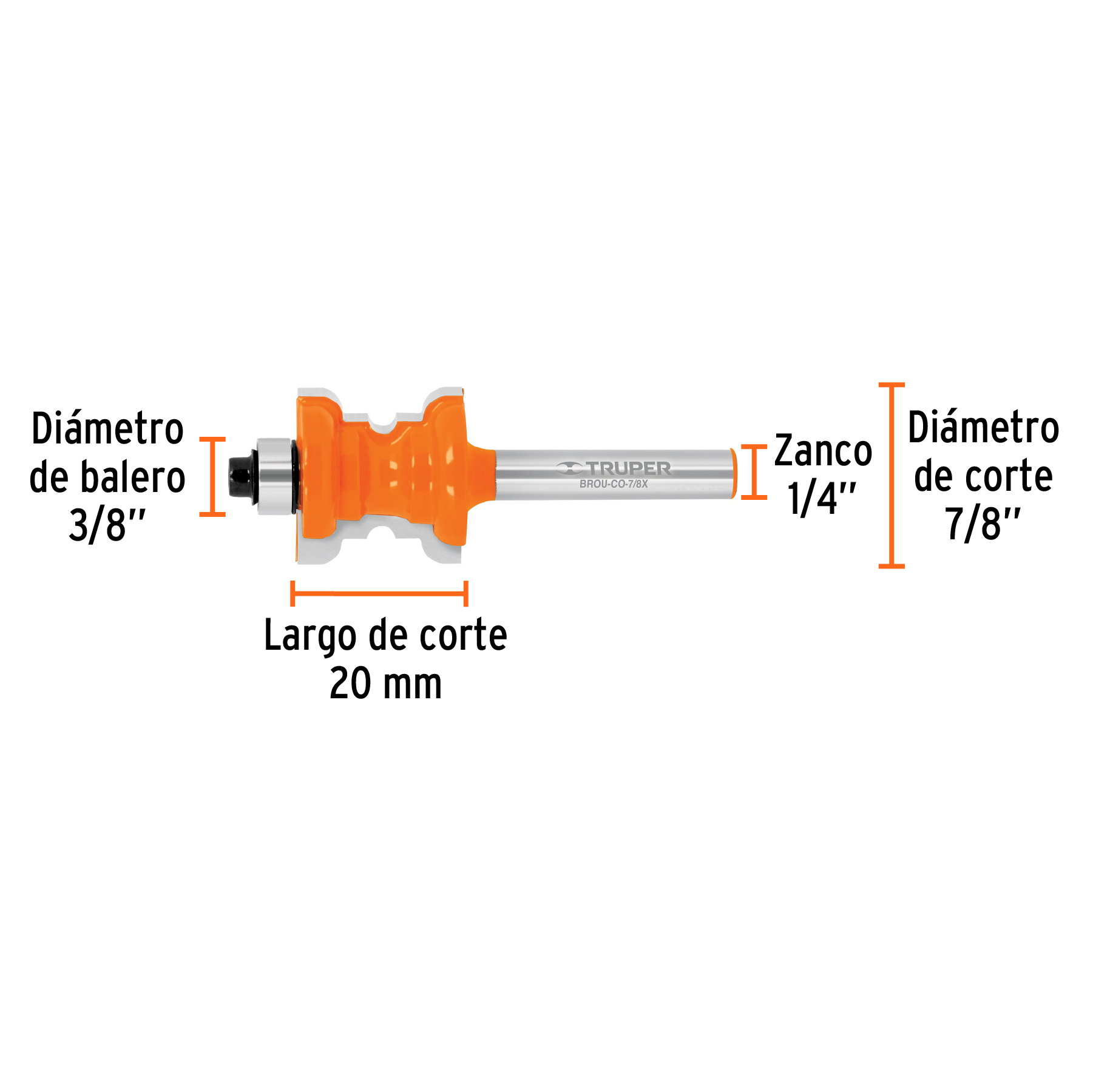 Broca para router, collarin, 7/8" con balero
