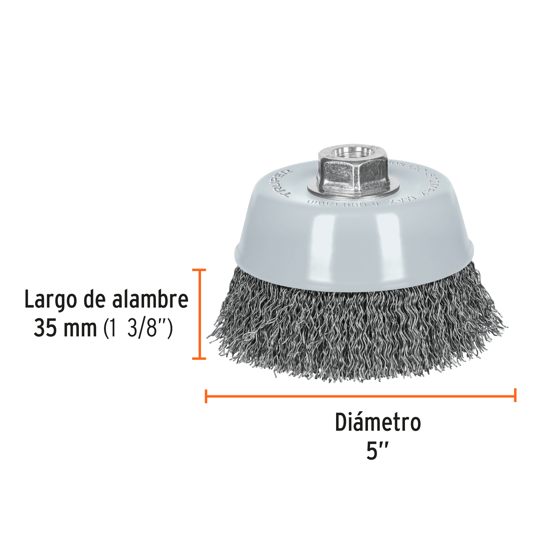 Carda de copa, alambre ondulado grueso, 5', Multi rosca