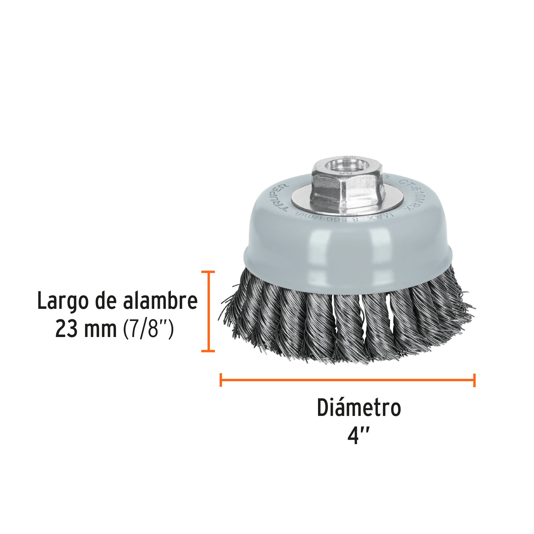 Carda de copa, alambre trenzado grueso , 4', Multi rosca