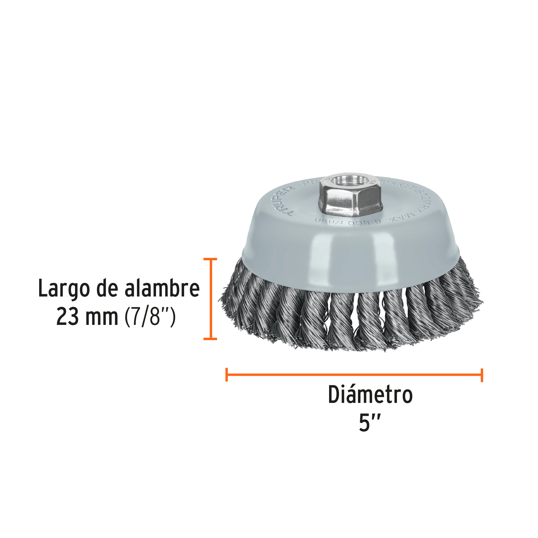 Carda de copa, alambre trenzado grueso , 5', Multi rosca