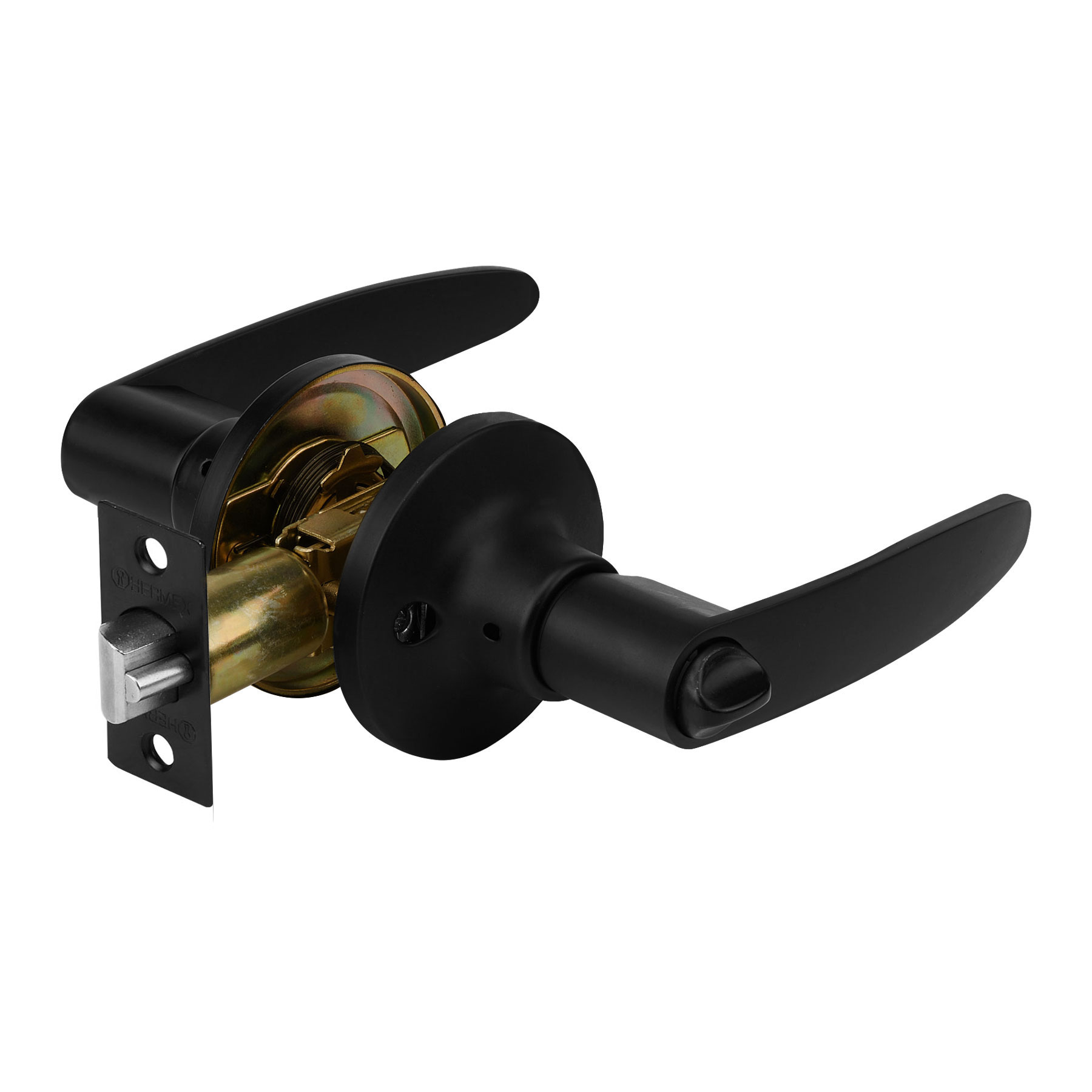Cerradura manija, cilindro latón, negro, recámara, Hermex