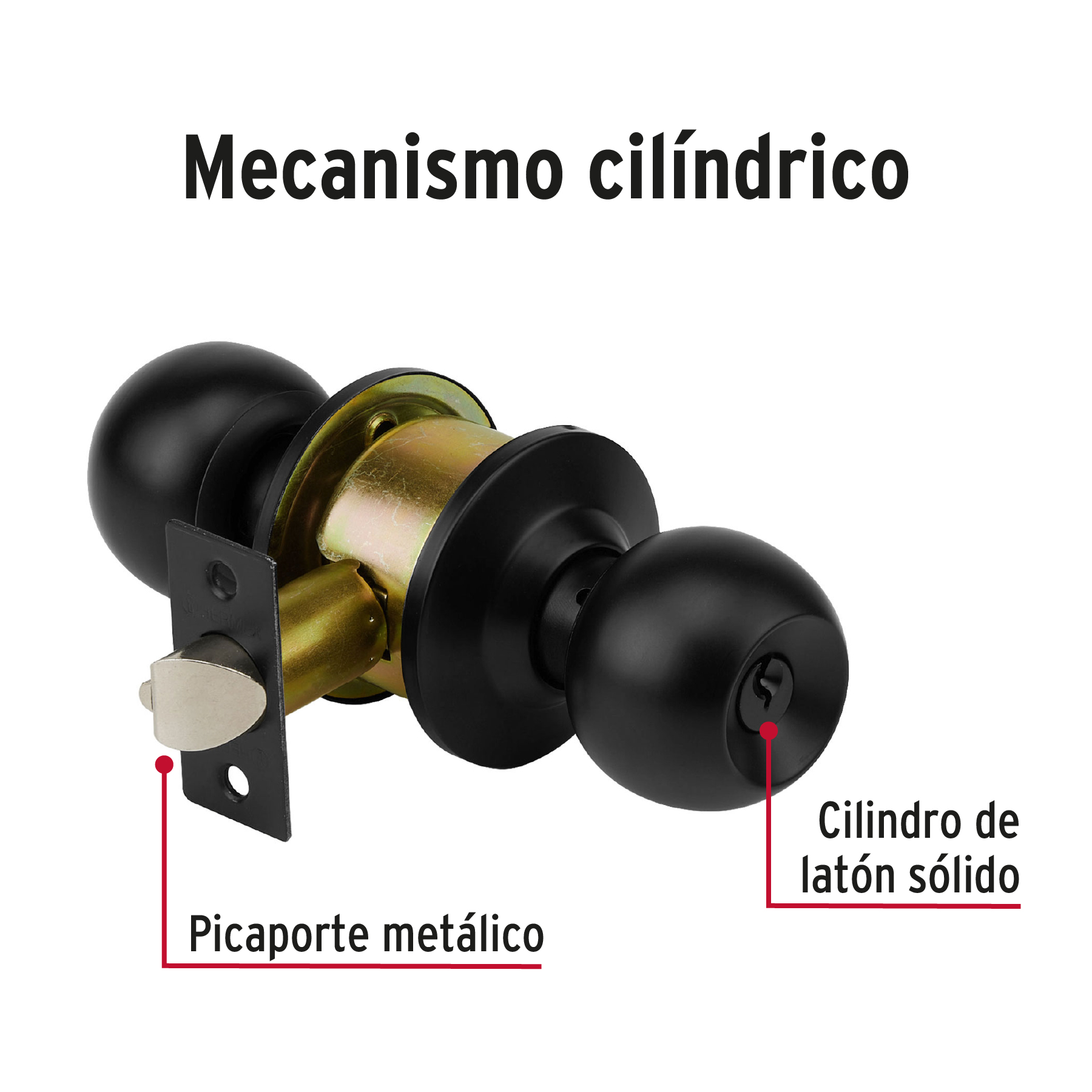 Cerradura pomo, negro, esfera, entrada, Hermex
