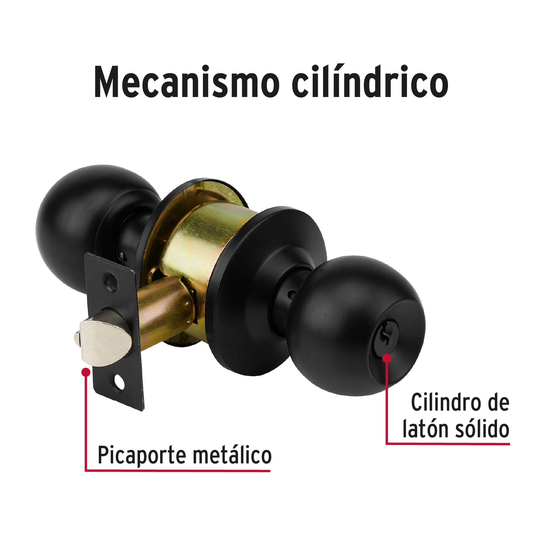 Cerradura pomo, negro, esfera, recámara, Hermex