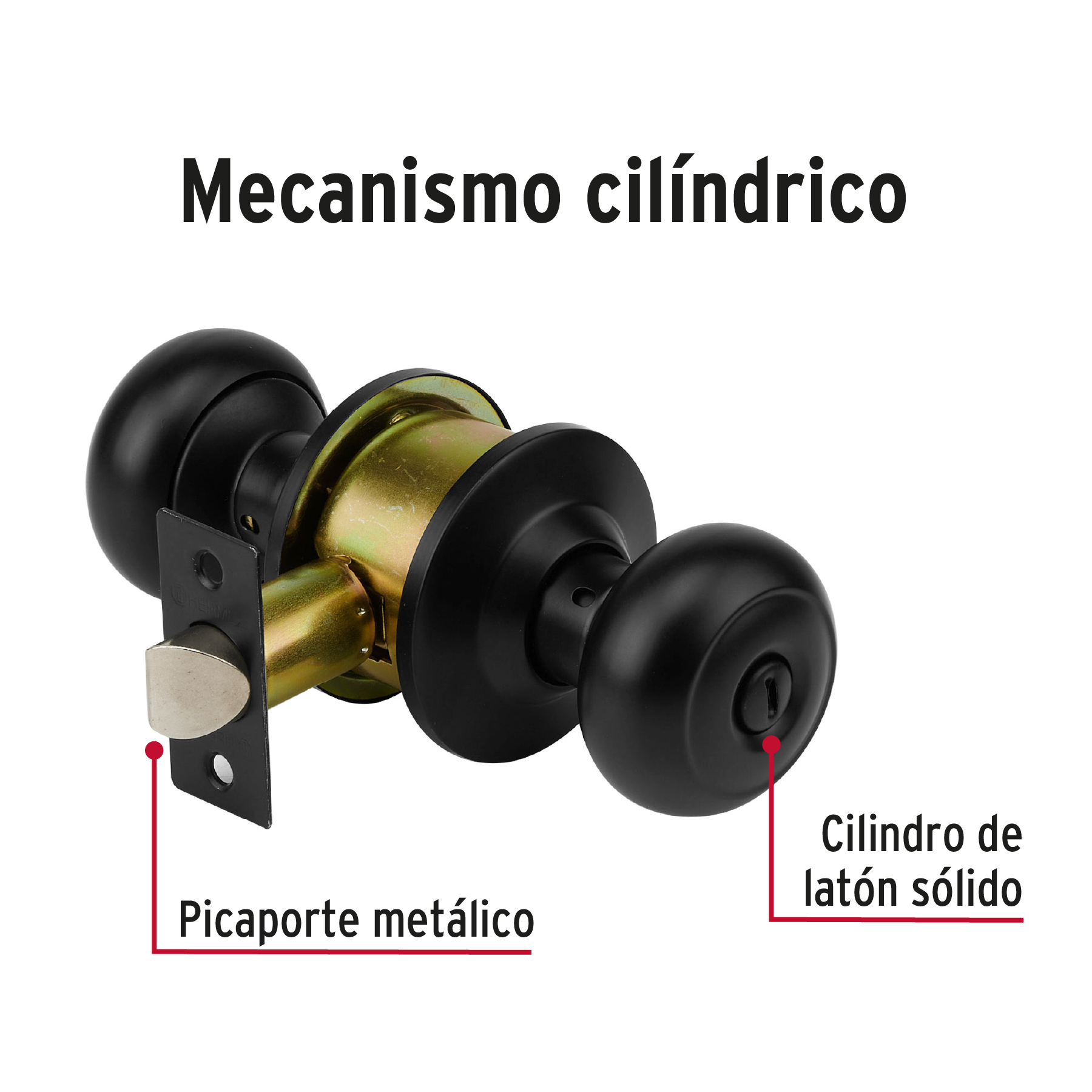 Cerradura pomo, negro, oval, baño, Hermex