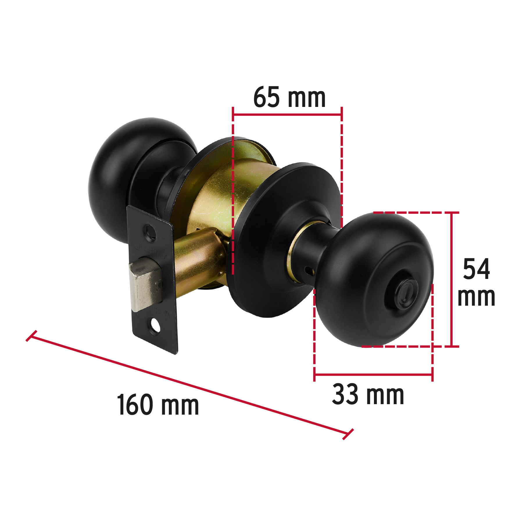 Cerradura pomo, negro, oval, baño, Hermex
