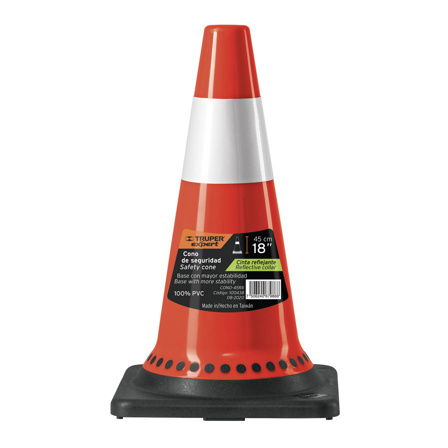 Cono de precaución, base negra y reflejante, 45 cm, Expert