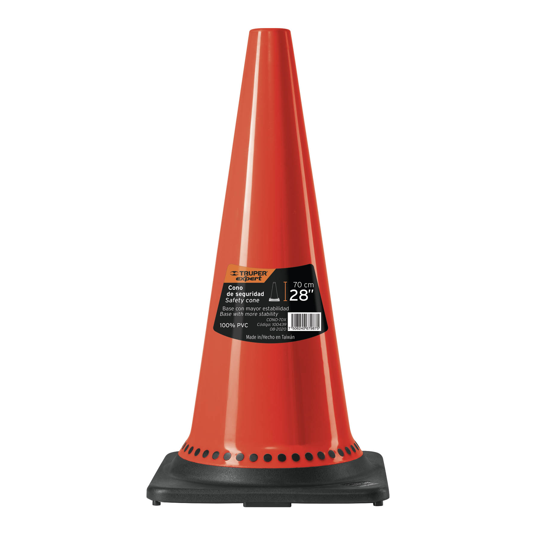 Cono de precaución con base negra, 70 cm, Expert