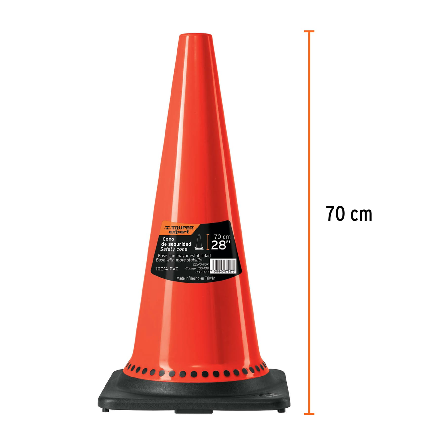 Cono de precaución con base negra, 70 cm, Expert