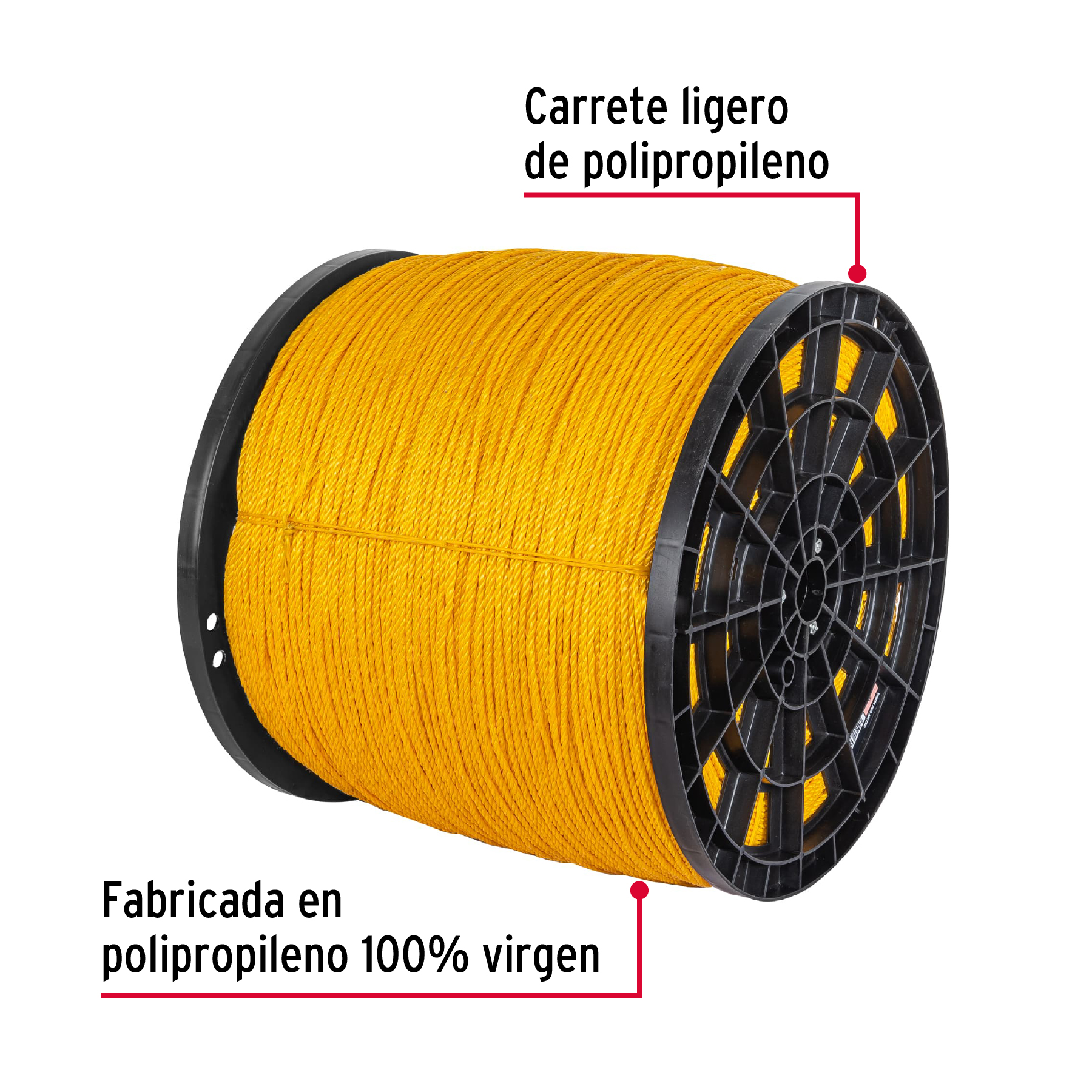 Metro de cuerda amarilla de 4mm en rollo de 2,380m