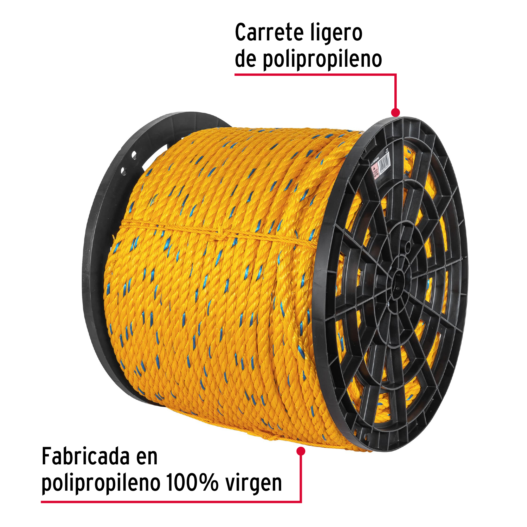 Metro de cuerda amarilla de 16mm en rollo de 264m