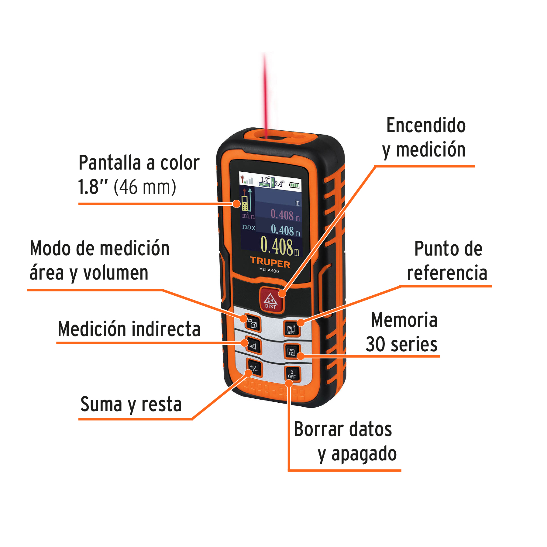 Medidor láser de distancia, 100 m