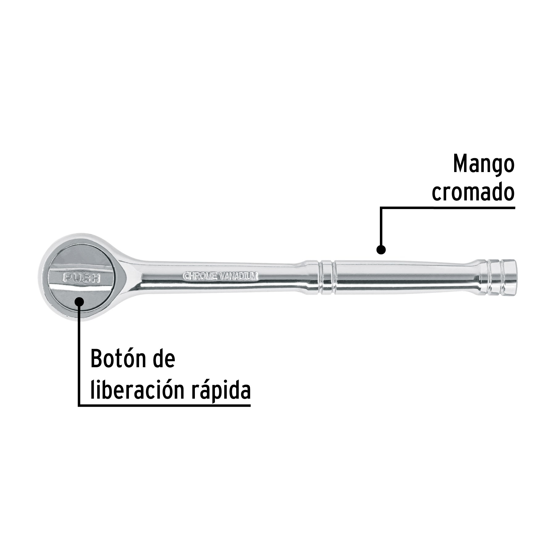 Matraca cuadro 3/8' liberación rápida cabeza redonda, Pretul