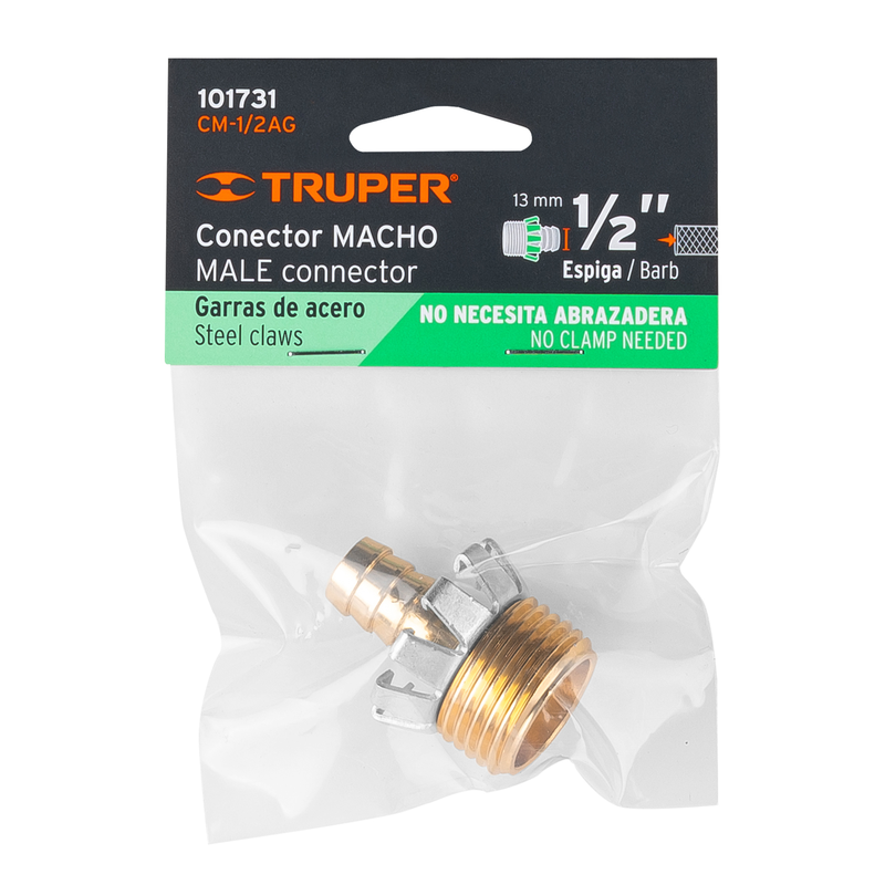 Conector 1/2" macho tipo garra de aluminio, TRUPER