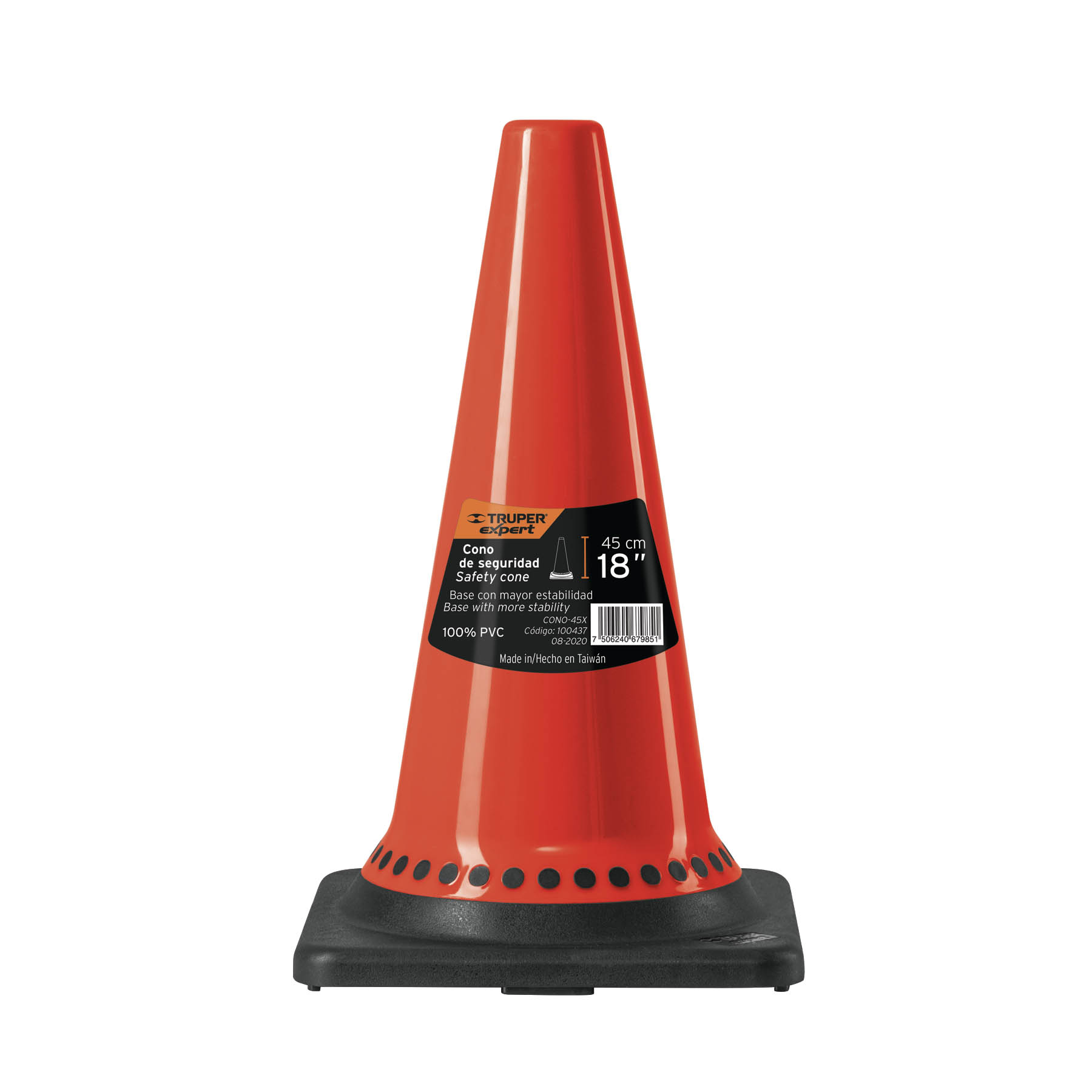 Cono de precaución con base negra, 45 cm, Expert