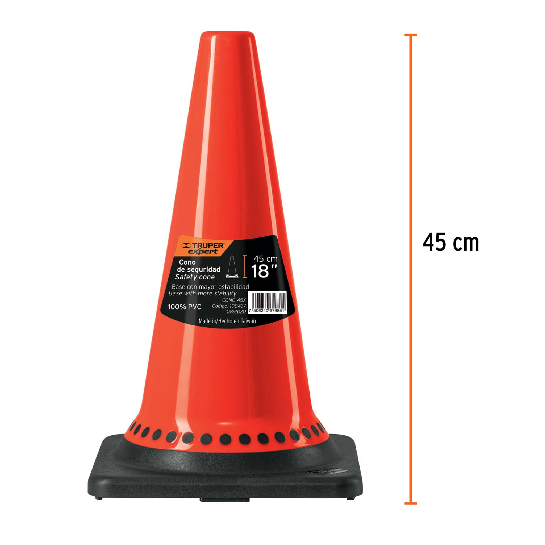 Cono de precaución con base negra, 45 cm, Expert