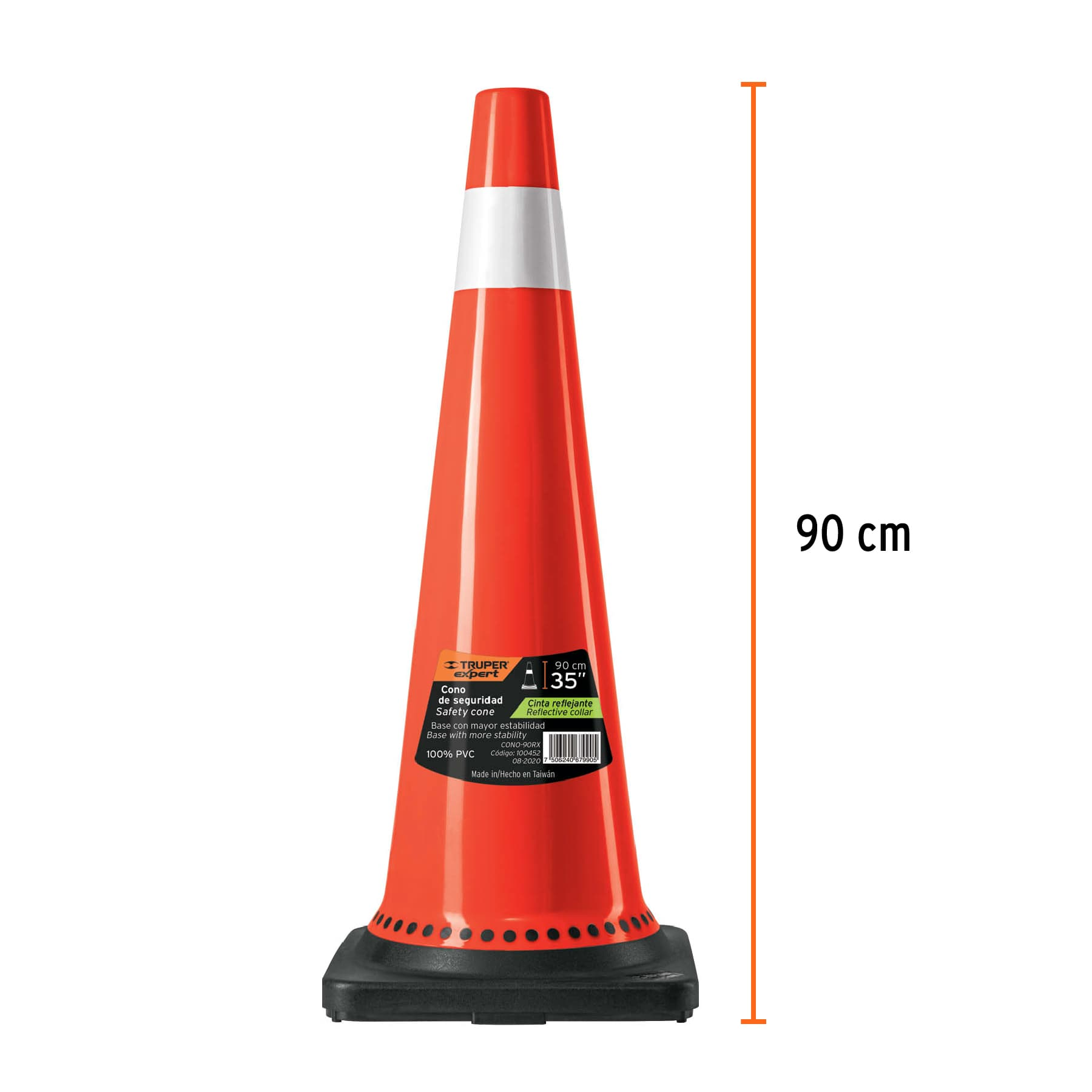 Cono de precaución, base negra y reflejante, 90cm, Expert