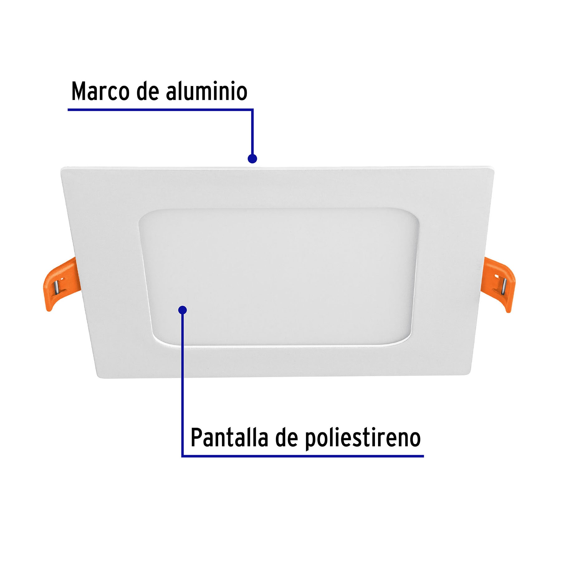 Luminario ultradelgado cuadrado p/empotrar 6W, luz cálida