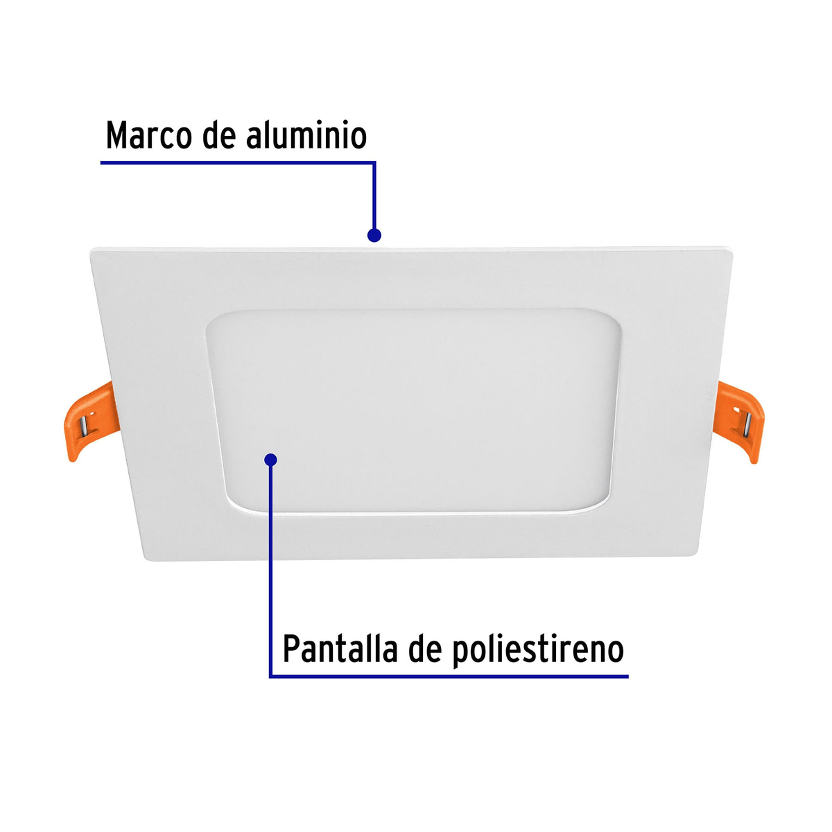 Luminario ultradelgado cuadrado p/empotrar 6W, luz cálida