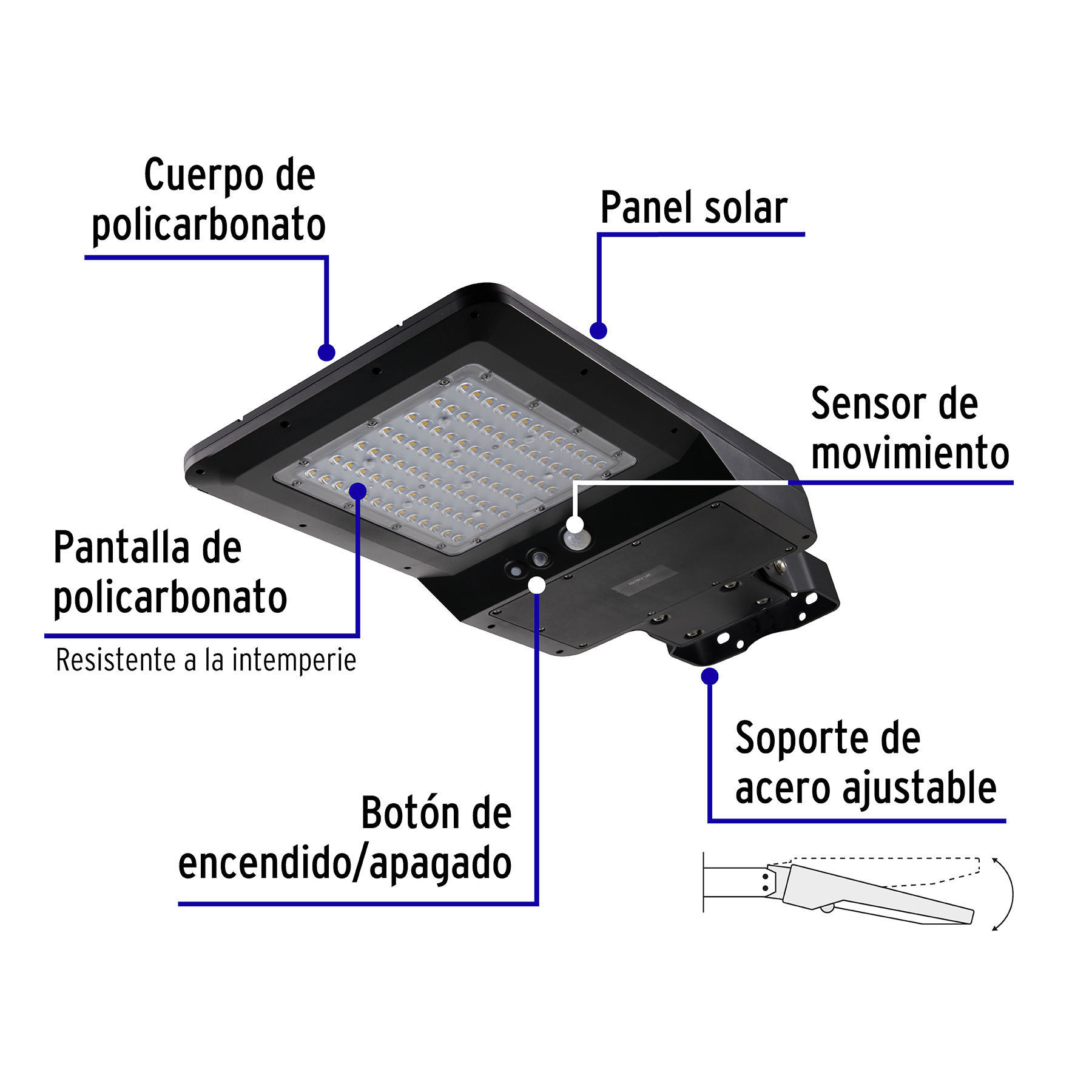 Luminario suburbano LED 40 W c/panel solar y control remoto