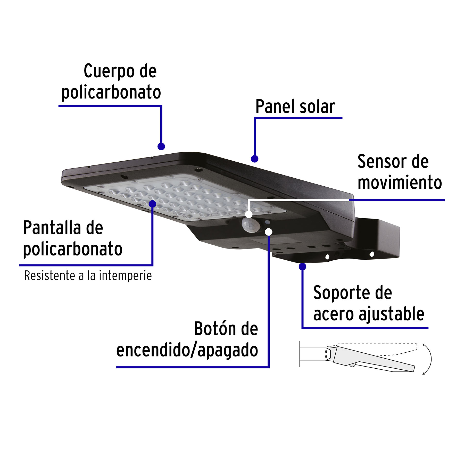 Luminario suburbano de LED 8 W con panel solar, Volteck