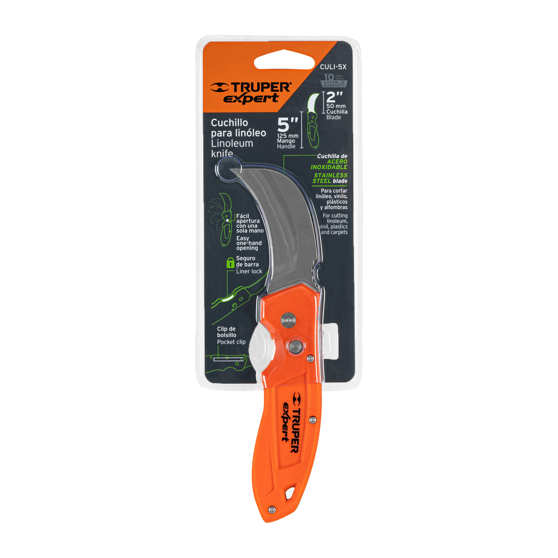 Cuchillo abatible para linóleo, 7", Truper Expert