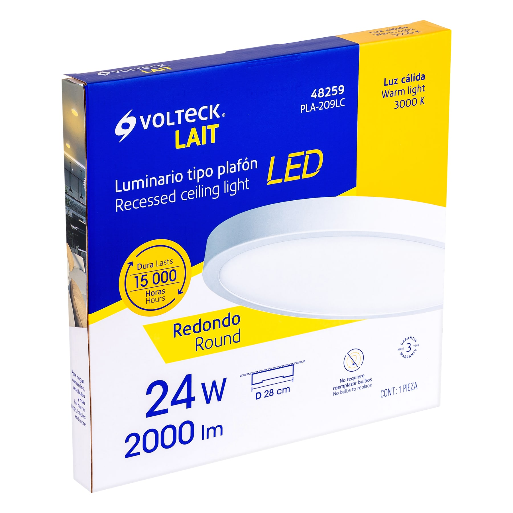 Luminario blanco de LED 24 W redondo tipo plafón luz cálida