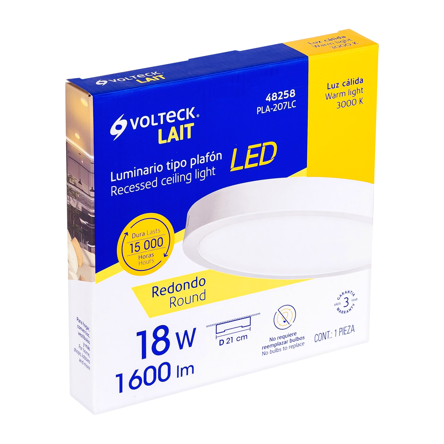 Luminario blanco de LED 18 W redondo tipo plafón luz cálida