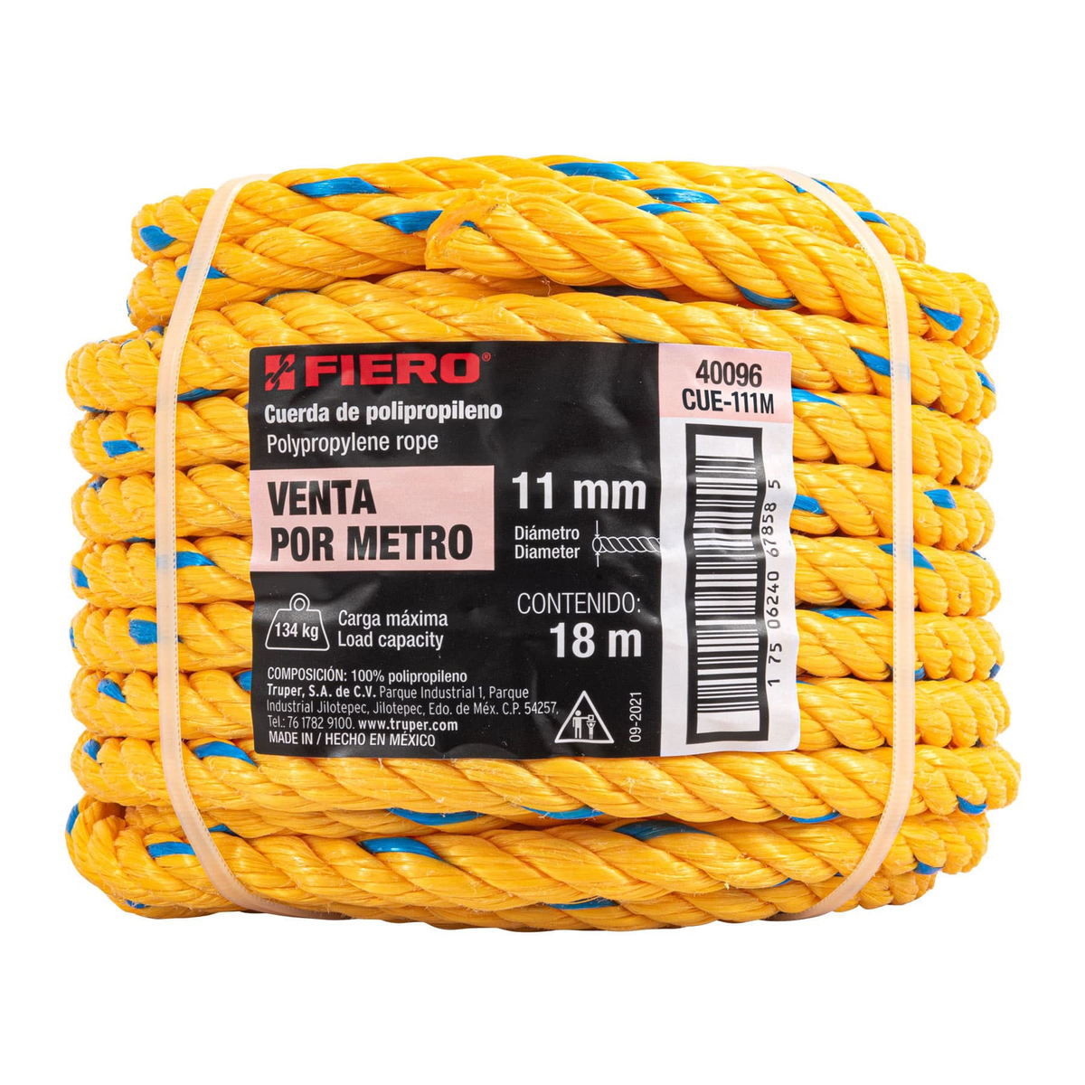 Cuerda torcida de polipropileno, amarilla, 11mm, 18m