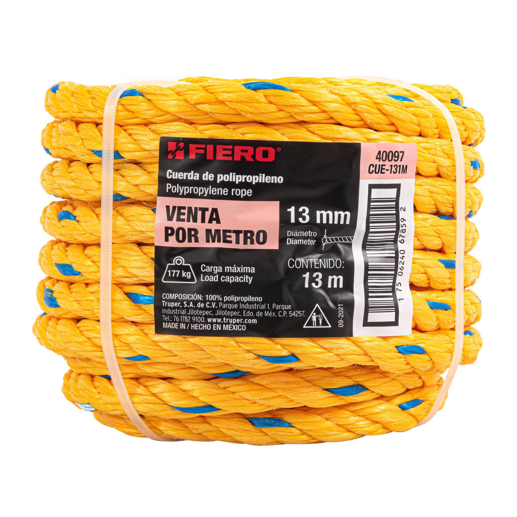Cuerda torcida de polipropileno, amarilla, 13mm, 13m sustituto 40188