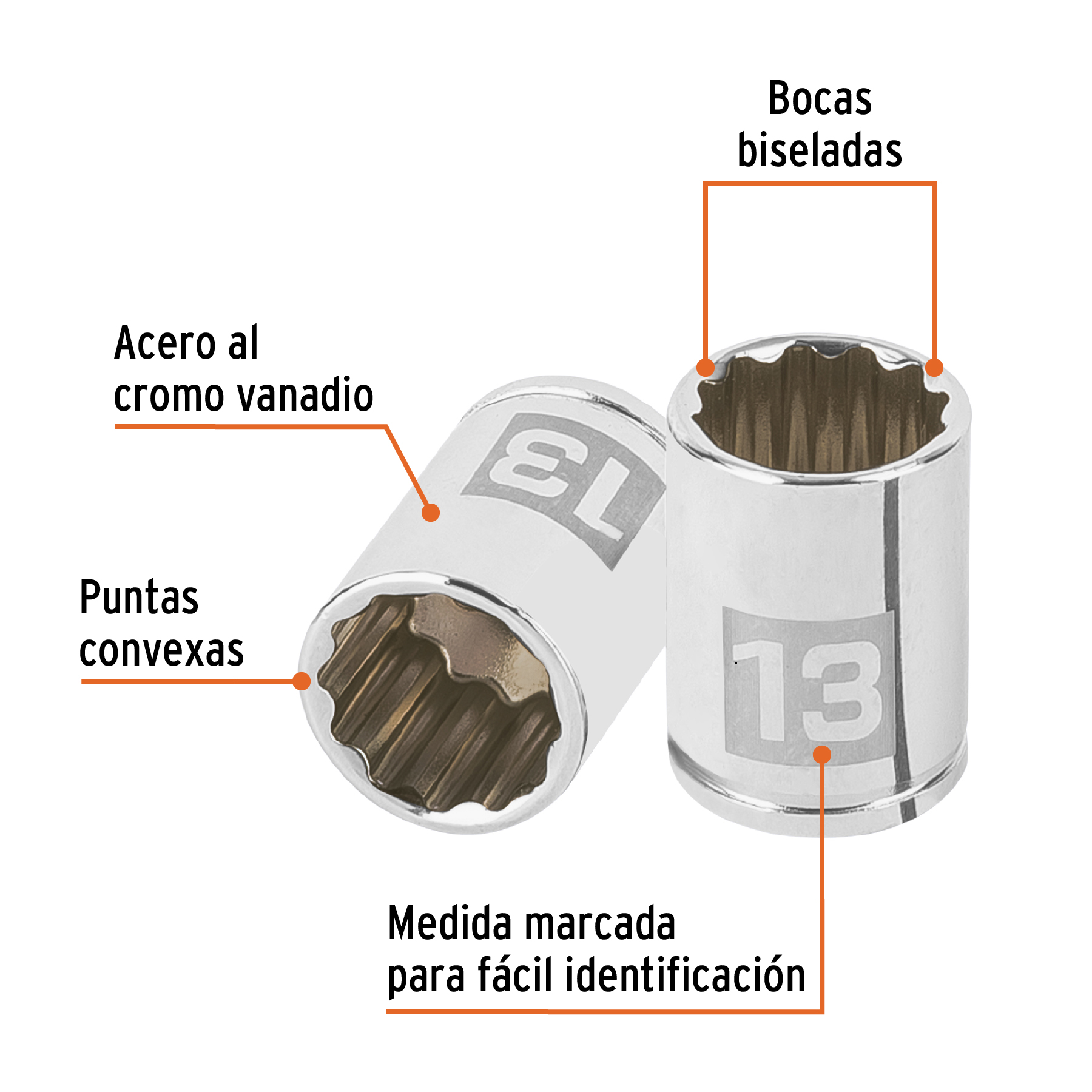 Dado de 13 mm, 12 puntas, cuadro 1/4', Truper