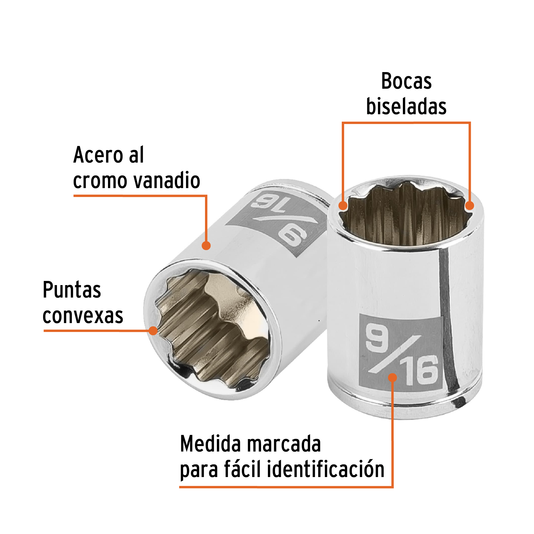 Dado de 9/16', 12 puntas, cuadro 1/4', Truper