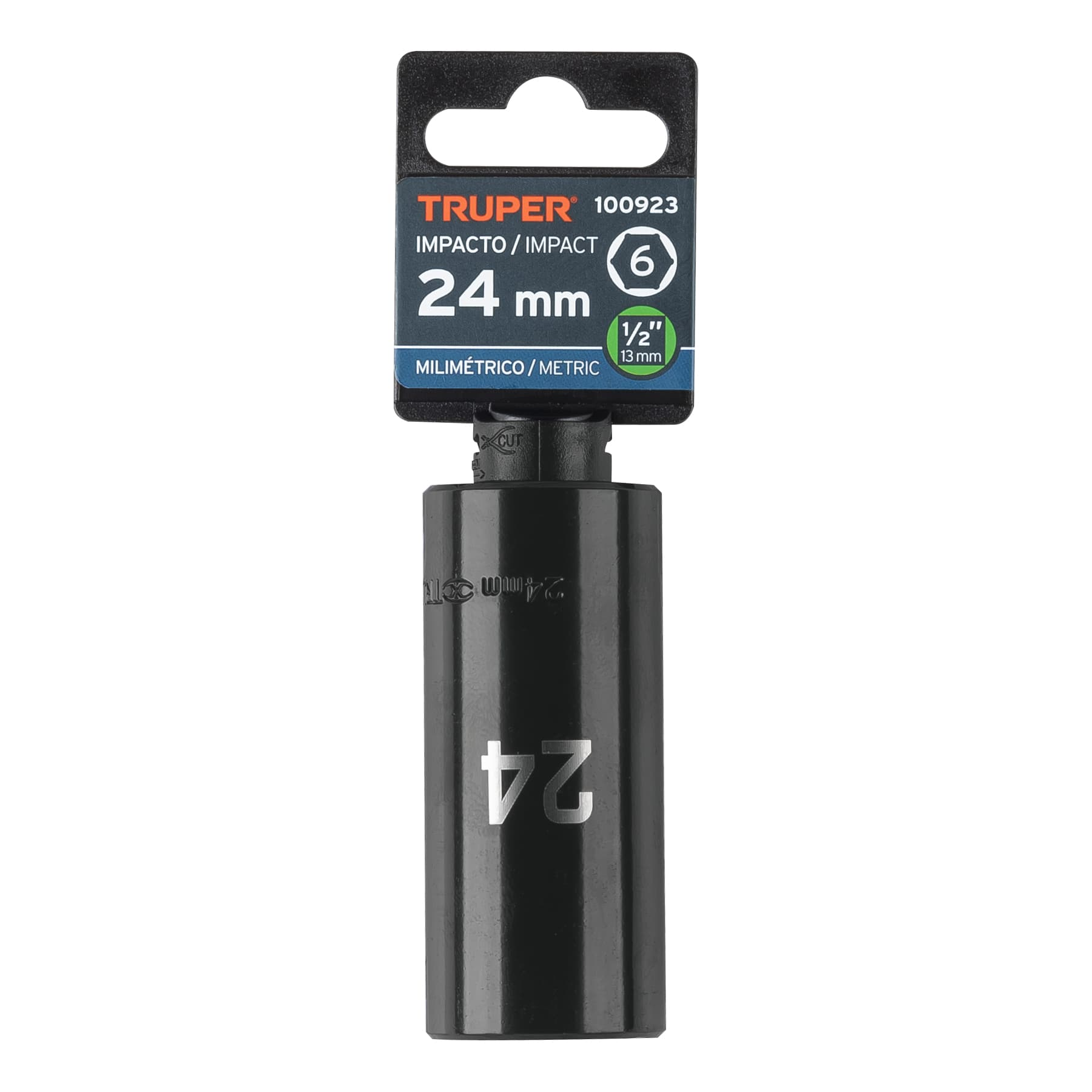 Dado largo impacto de 24 mm, 6 puntas, cuadro 1/2', Truper