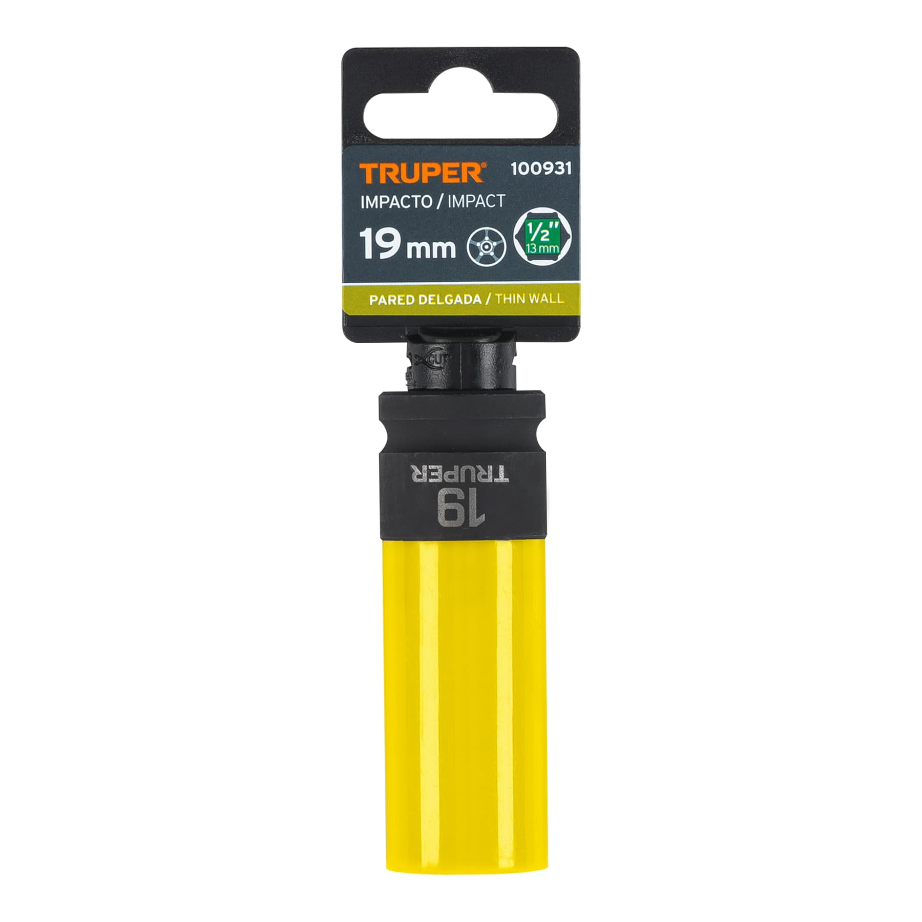 Dado largo impacto, 19mm, 6 p, protec plástica, cuadro 1/2'